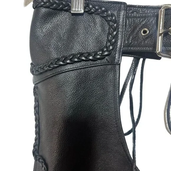 Genuine Womens Leather Motorcycle Chaps XS Zip Biker Western Riding Gear Black